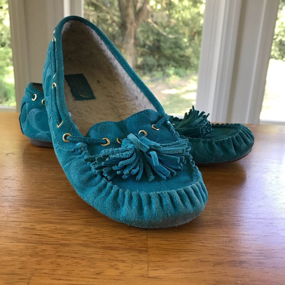 Size 7.5 Coach Blue Suede Moccasins